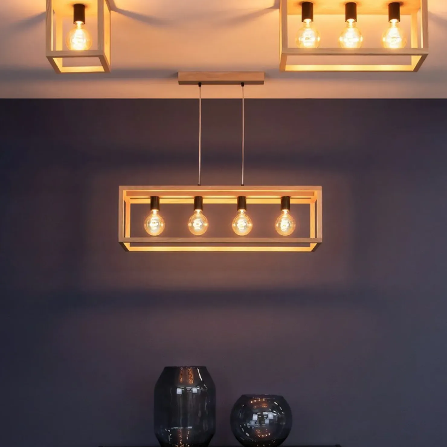Lampa sufitowa w stylu boho, drewniana skrzynka 9154374 KAGO | Kaja*Sklep Kaja Best