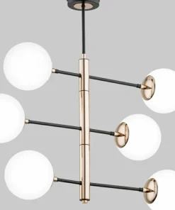 Flash Sale Sklep Kaja Lampa sufitowa z 6 mlecznymi kloszami, czarno-złota AL 62206 | Kaja