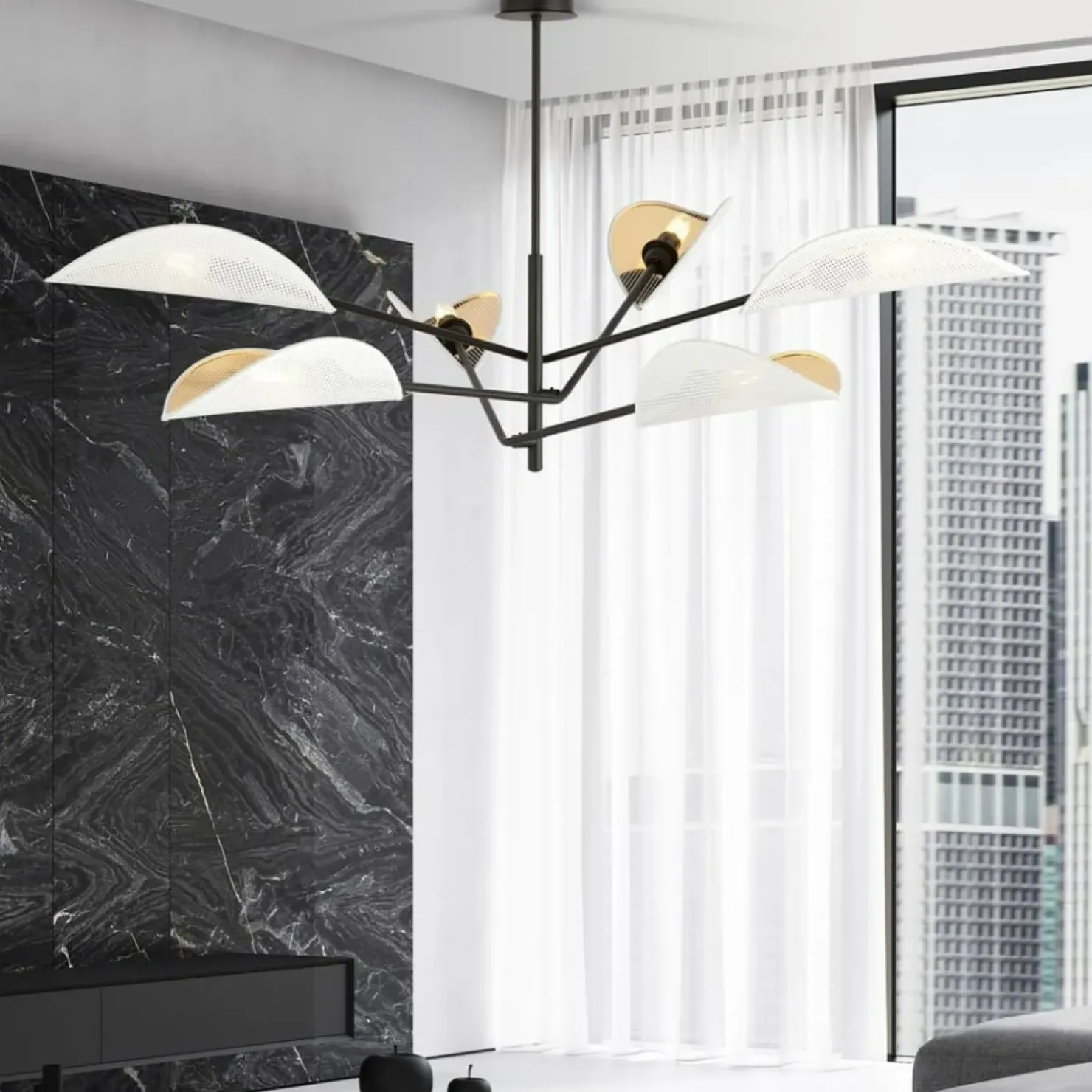 Store Sklep Kaja Lampa sufitowa z biało-złotymi abażurami 1159/6 VENE | Kaja
