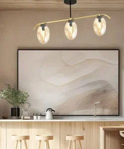 Store Sklep Kaja Lampa sufitowa, złota konstrukcja, miodowe klosze 1281/3 z serii FINES