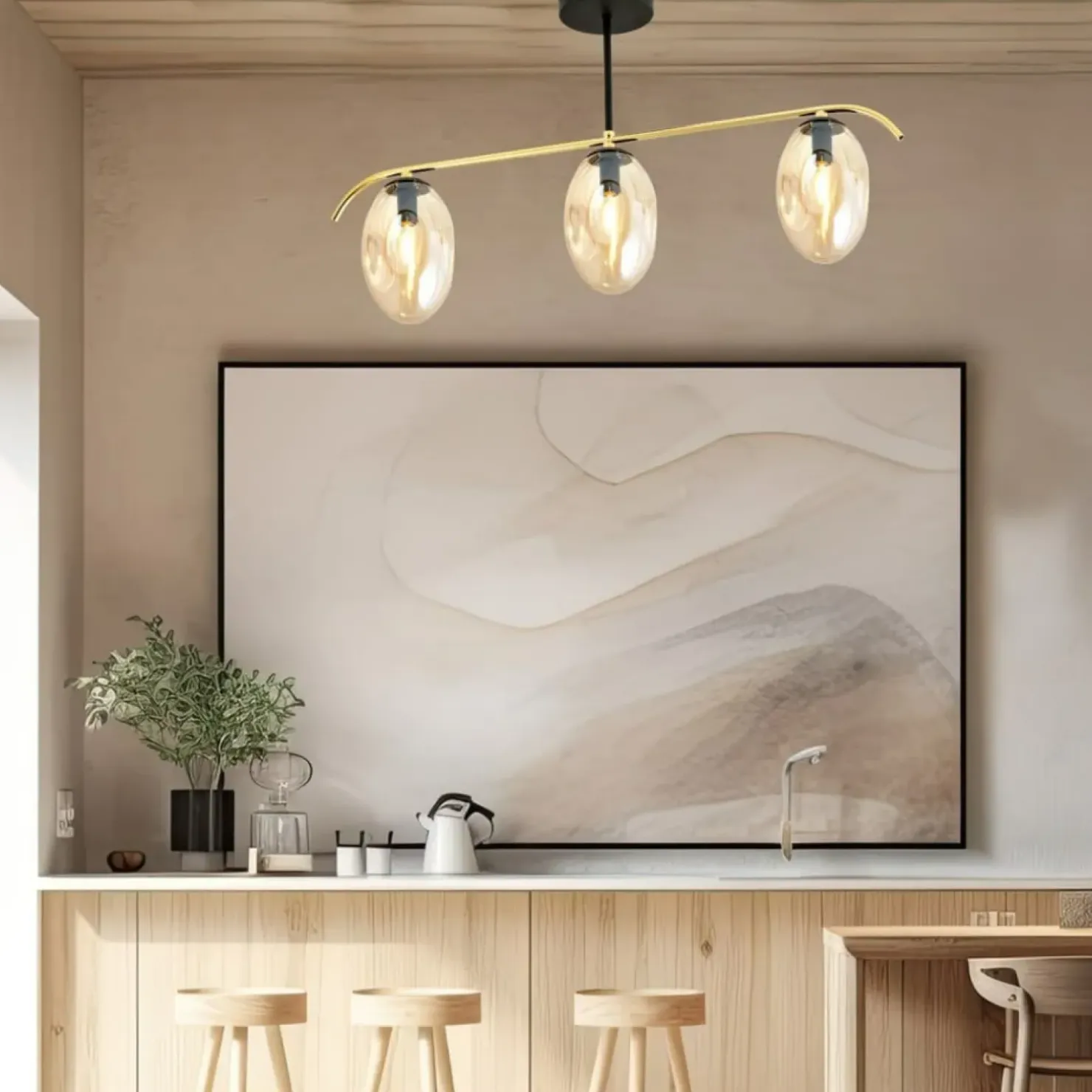 Store Sklep Kaja Lampa sufitowa, złota konstrukcja, miodowe klosze 1281/3 z serii FINES