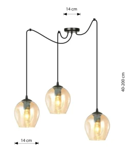 New Sklep Kaja Lampa typu pająk z bursztynowymi kloszami 758/3 LEVEL | Kaja