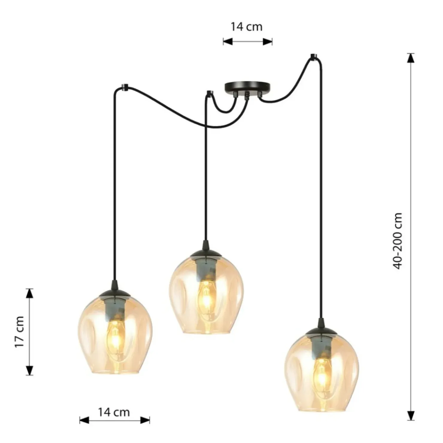 New Sklep Kaja Lampa typu pająk z bursztynowymi kloszami 758/3 LEVEL | Kaja