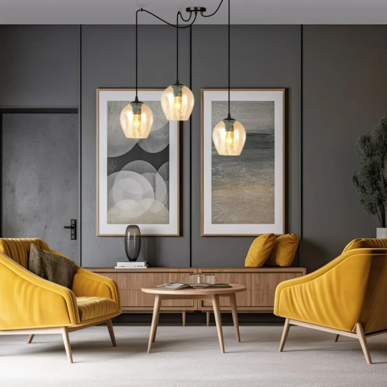 New Sklep Kaja Lampa typu pająk z bursztynowymi kloszami 758/3 LEVEL | Kaja