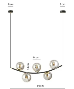 Outlet Sklep Kaja Lampa wisząca do jadalni, pięć grafitowych kloszy 1297/5 z serii RITZ