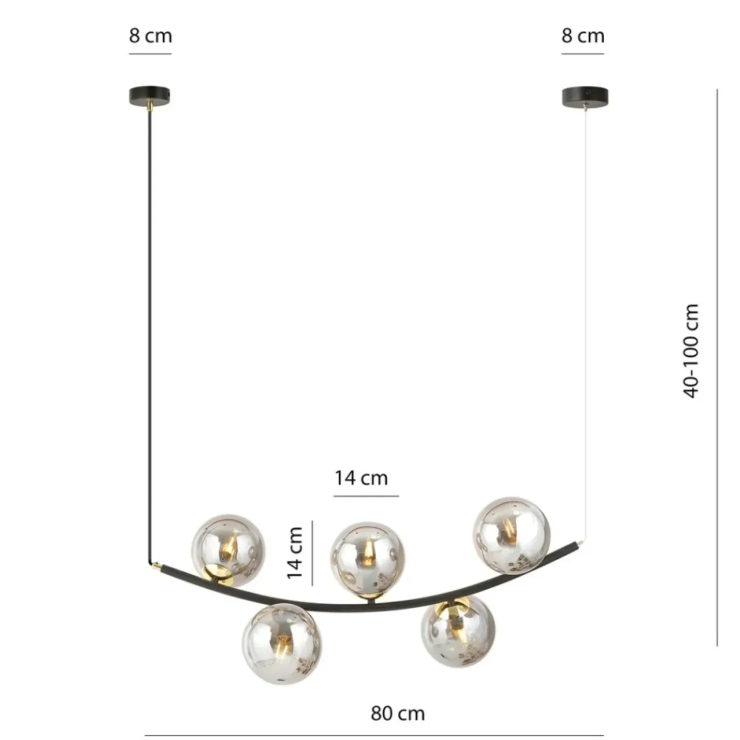 Outlet Sklep Kaja Lampa wisząca do jadalni, pięć grafitowych kloszy 1297/5 z serii RITZ