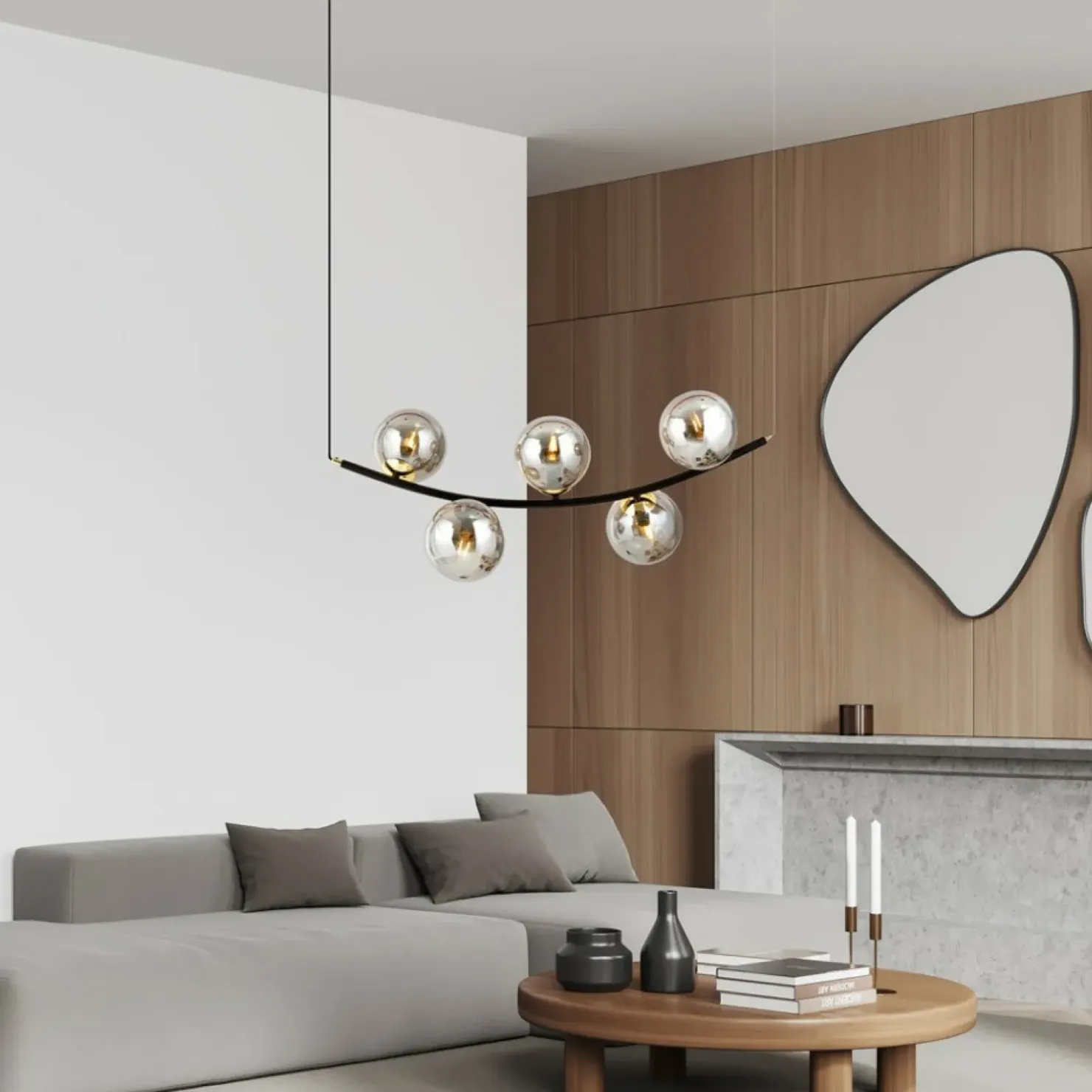 Outlet Sklep Kaja Lampa wisząca do jadalni, pięć grafitowych kloszy 1297/5 z serii RITZ