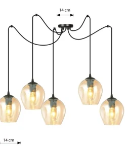 Hot Sklep Kaja Lampa wisząca do podwieszania, bursztynowe klosze 758/5 LEVEL | Kaja