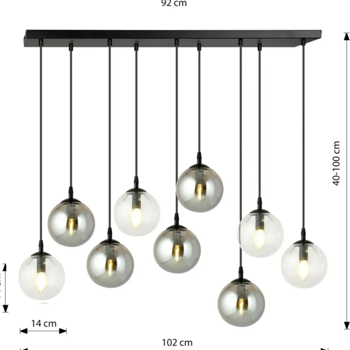 Discount Sklep Kaja Lampa wisząca na listwie z 9 kloszami 714/9M2 | Kaja Oświetlenie