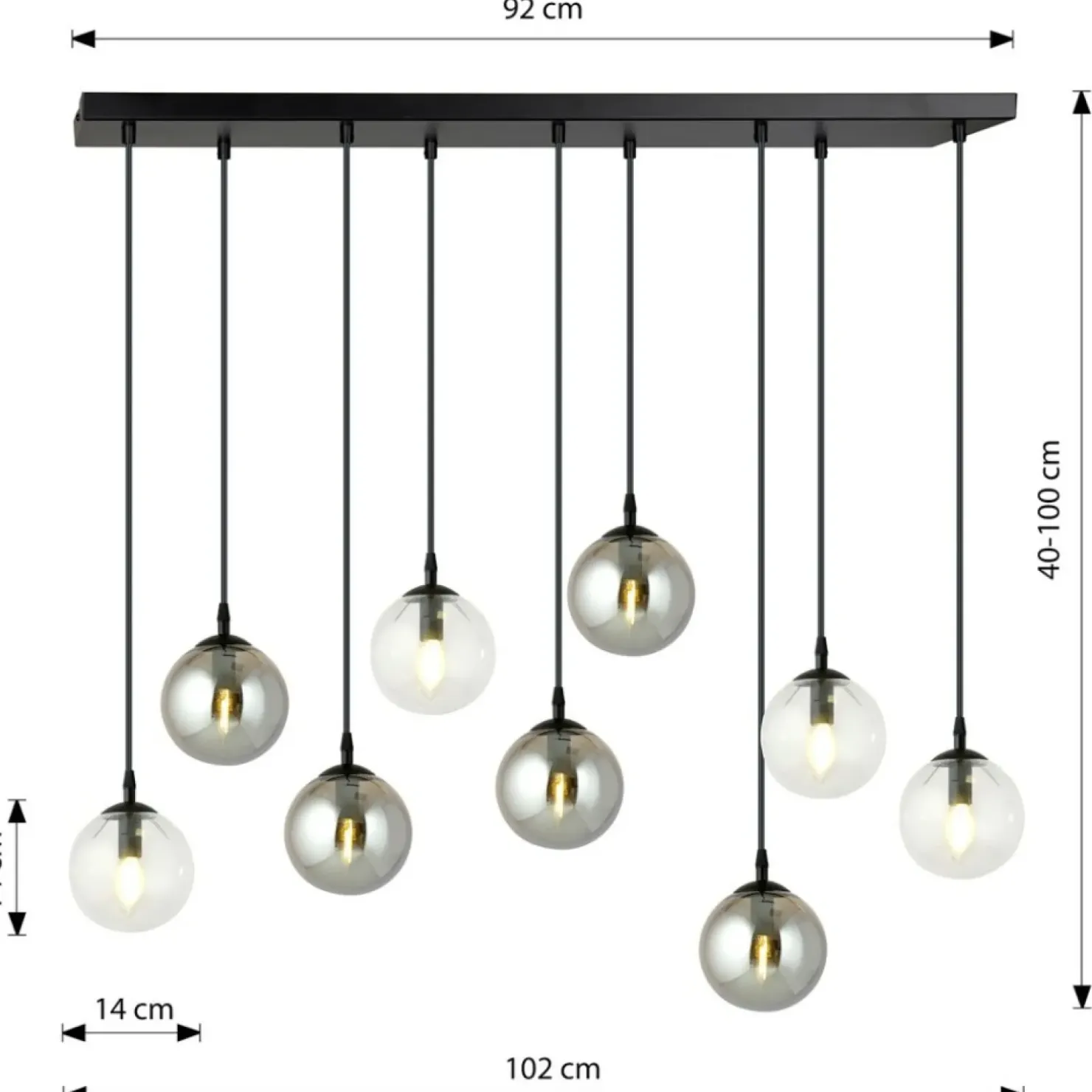 Discount Sklep Kaja Lampa wisząca na listwie z 9 kloszami 714/9M2 | Kaja Oświetlenie