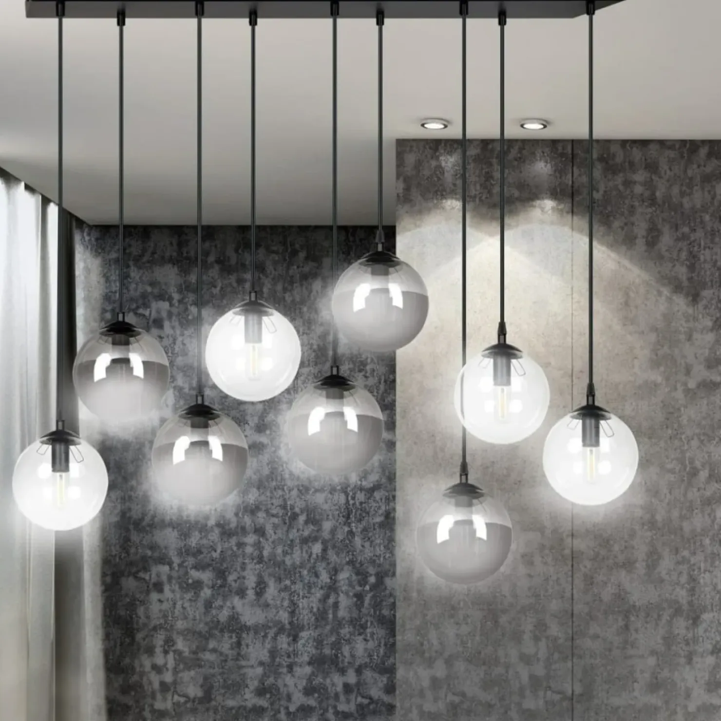 Discount Sklep Kaja Lampa wisząca na listwie z 9 kloszami 714/9M2 | Kaja Oświetlenie