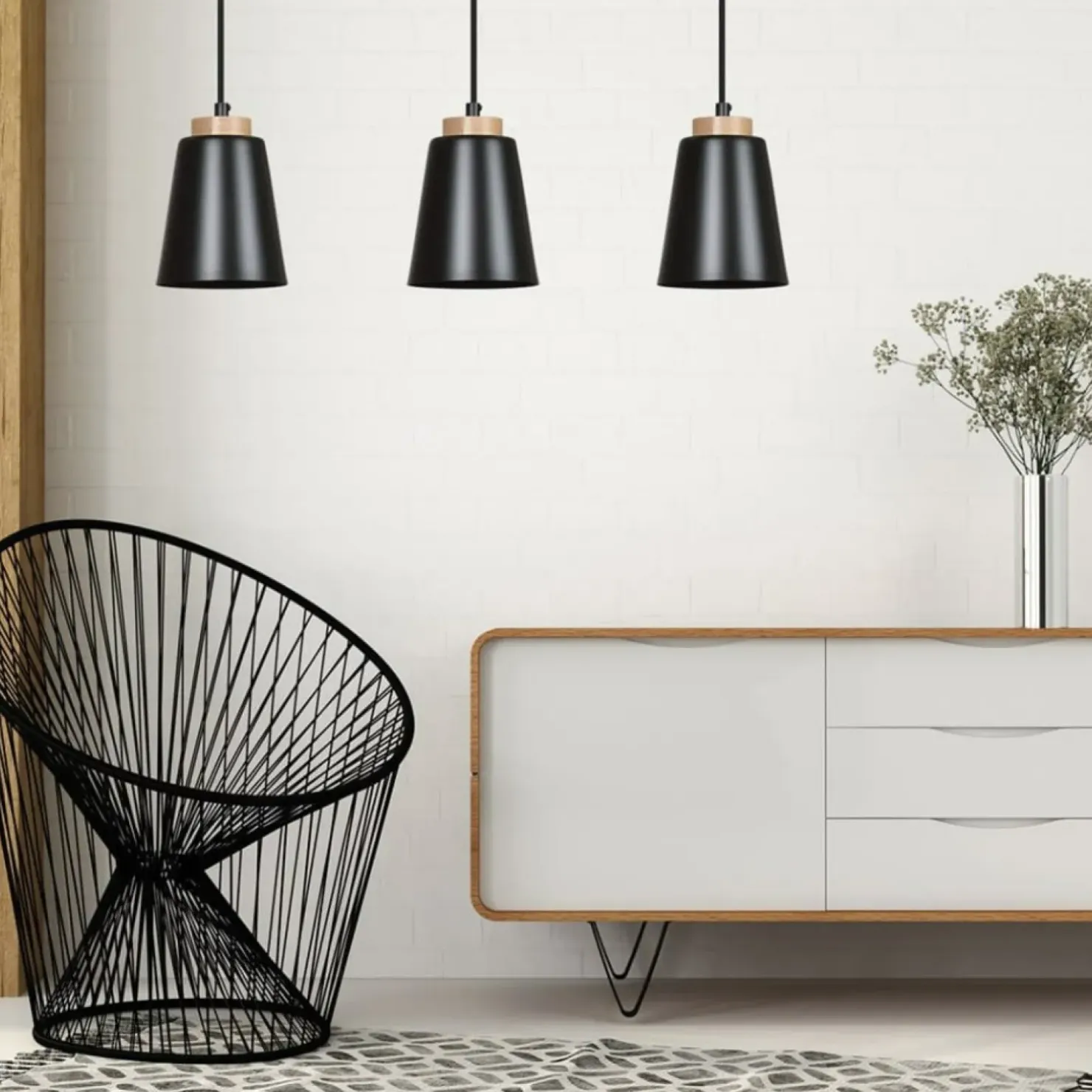 Flash Sale Sklep Kaja Lampa wisząca na listwie z drewnianymi detalami 442/3 | Kaja