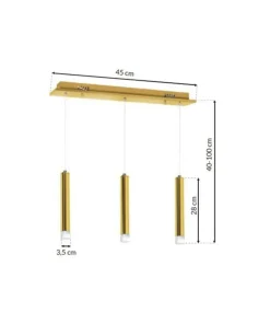 Clearance Sklep Kaja Lampa wisząca, trzy podłużne tuby, kolor złota ML5714 z serii GOLDIE | Kaja Oświ