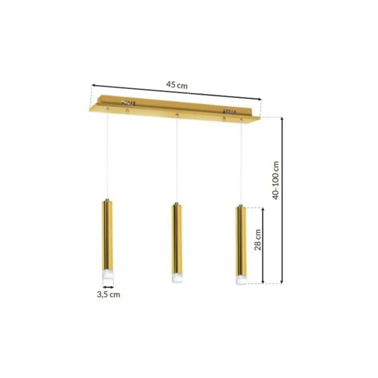 Clearance Sklep Kaja Lampa wisząca, trzy podłużne tuby, kolor złota ML5714 z serii GOLDIE | Kaja Oświ