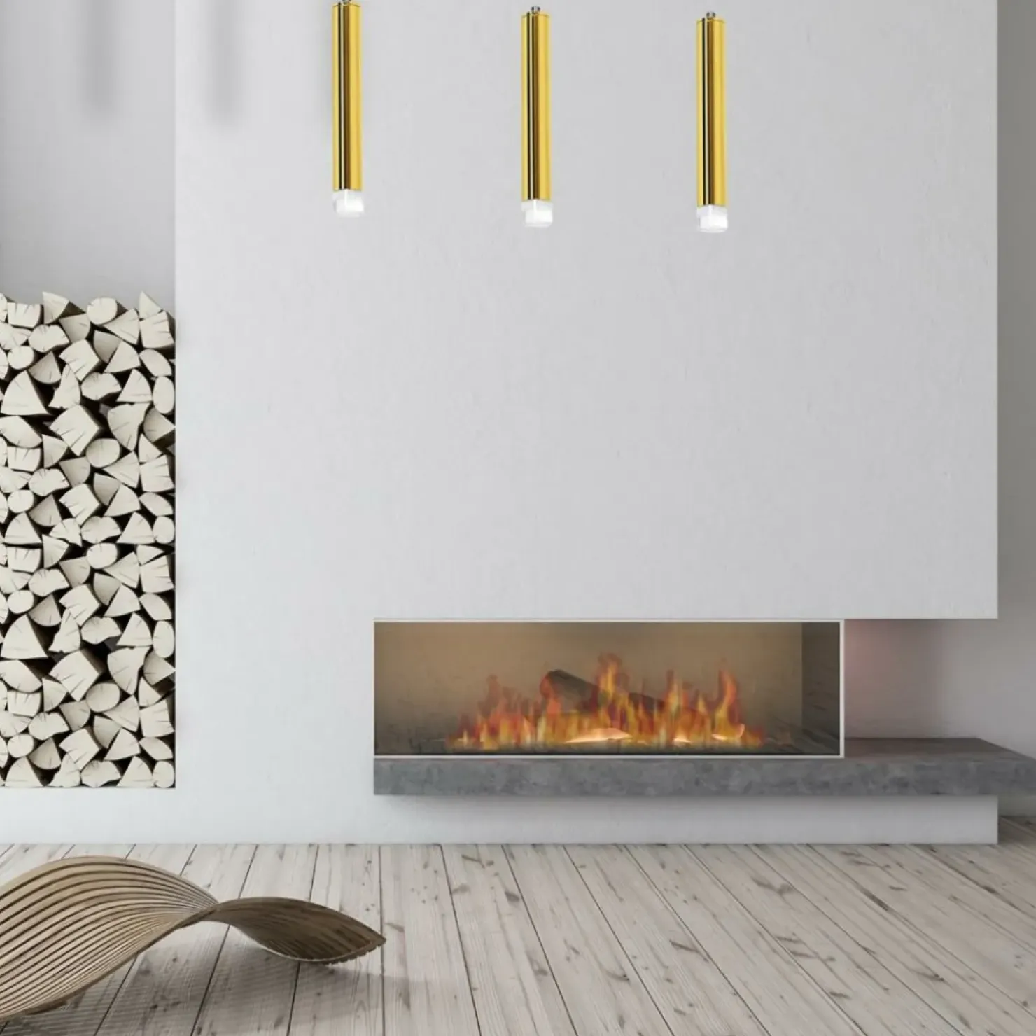Clearance Sklep Kaja Lampa wisząca, trzy podłużne tuby, kolor złota ML5714 z serii GOLDIE | Kaja Oświ