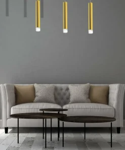 Clearance Sklep Kaja Lampa wisząca, trzy podłużne tuby, kolor złota ML5714 z serii GOLDIE | Kaja Oświ