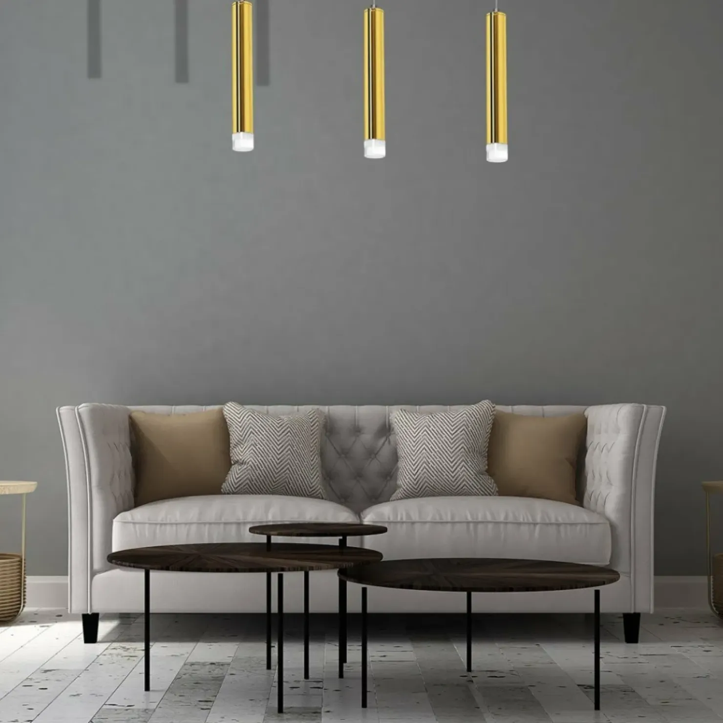 Clearance Sklep Kaja Lampa wisząca, trzy podłużne tuby, kolor złota ML5714 z serii GOLDIE | Kaja Oświ