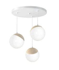 Discount Sklep Kaja Lampa wisząca w białym kolorze, trzy klosze MLP5425 z serii SFERA WOOD | Kaja Oś