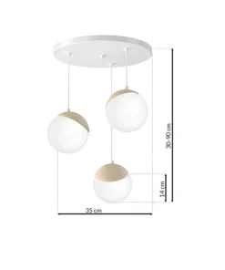 Discount Sklep Kaja Lampa wisząca w białym kolorze, trzy klosze MLP5425 z serii SFERA WOOD | Kaja Oś