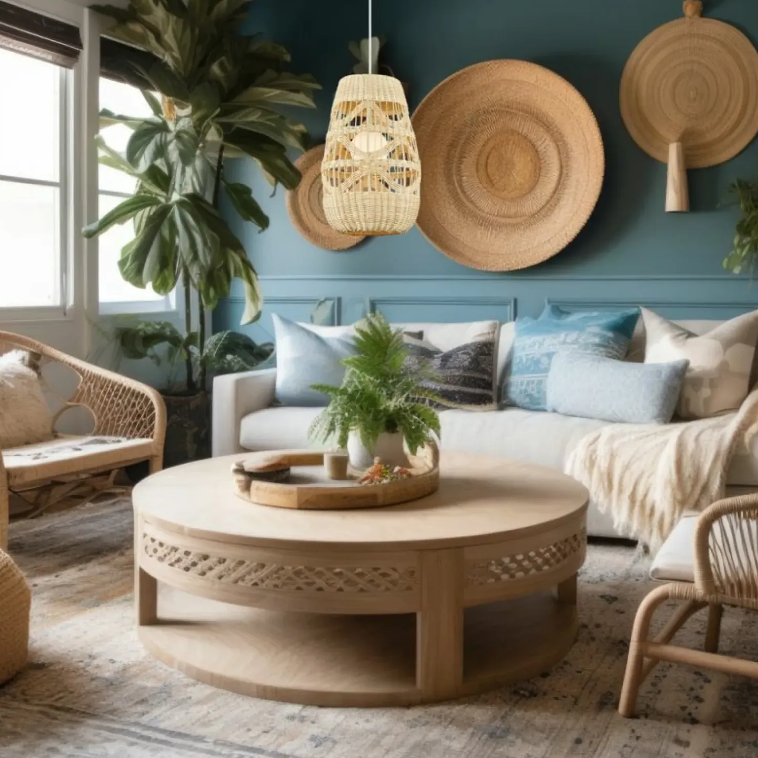 Outlet Sklep Kaja Lampa wisząca w stylu boho, pleciony abażur ML0352 ARONA | Kaja