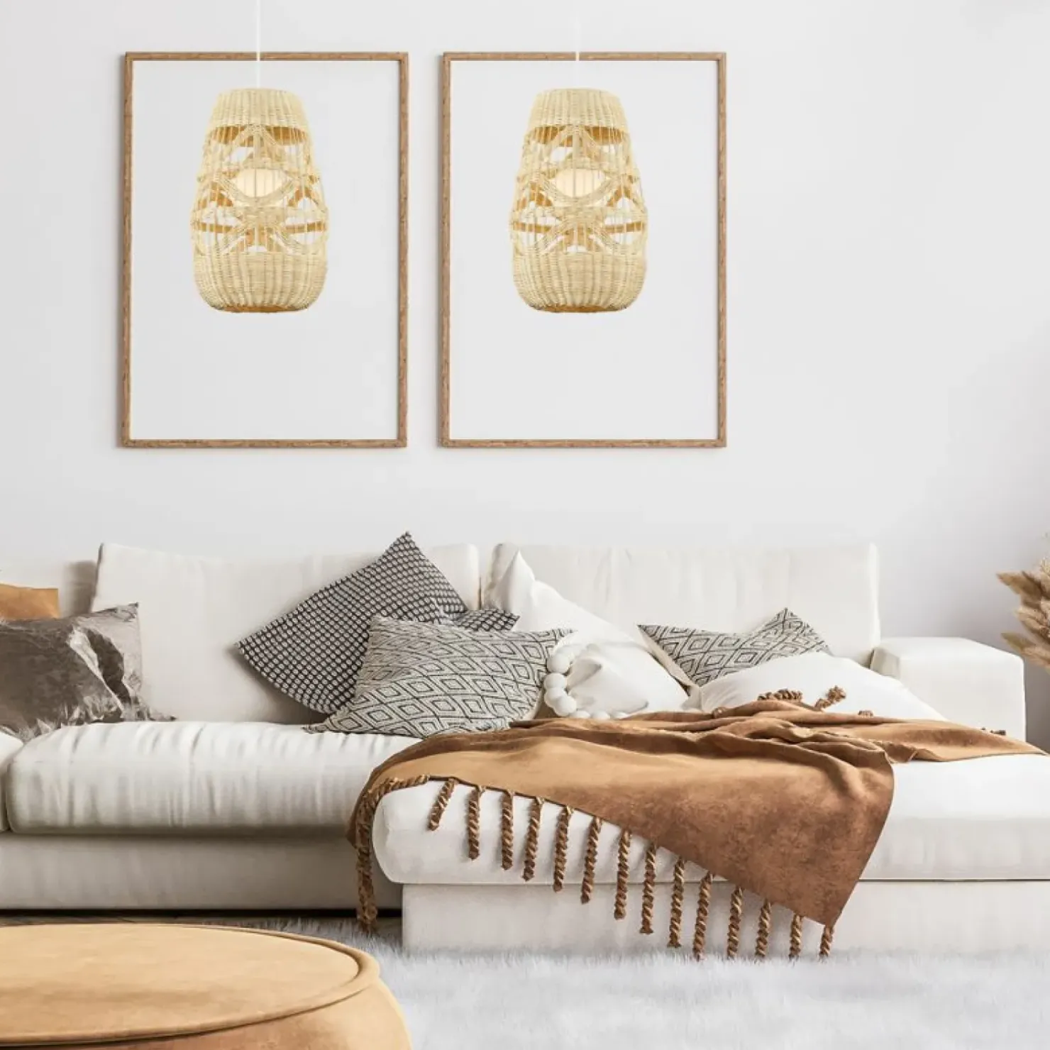 Outlet Sklep Kaja Lampa wisząca w stylu boho, pleciony abażur ML0352 ARONA | Kaja