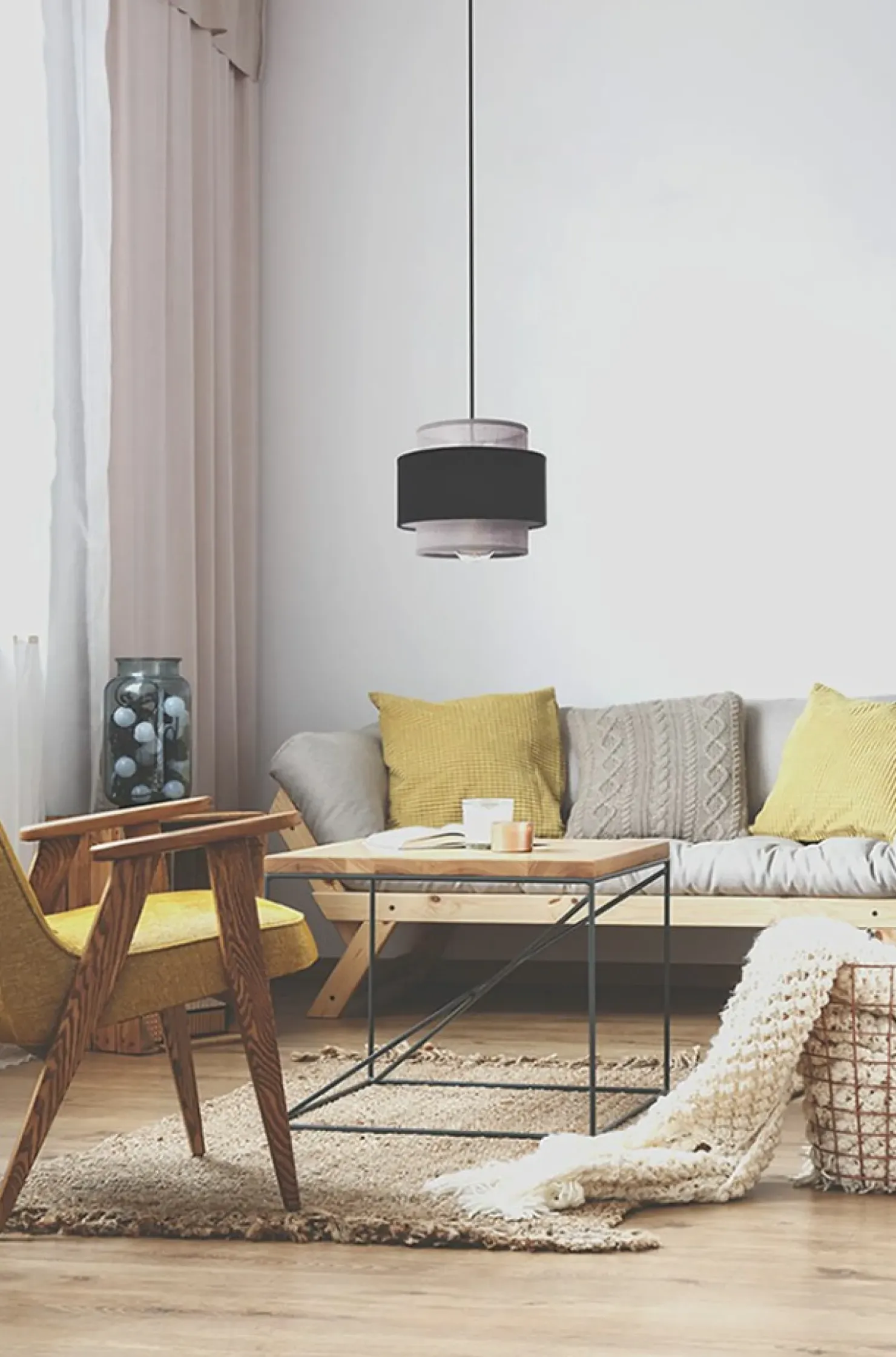 Lampa wisząca z czarno-szarym abażurem K-5170 z serii ETELA | Kaja*Sklep Kaja Hot