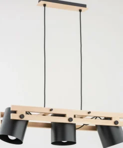 Cheap Sklep Kaja Lampa wisząca z drewna, z 3 czarnymi kloszami AL 63054 | Kaja