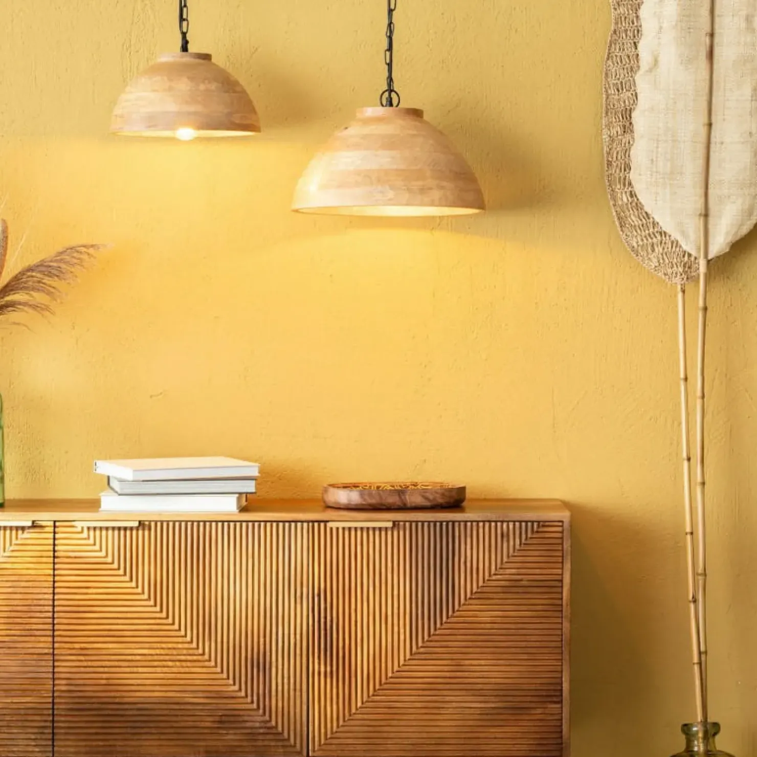Outlet Sklep Kaja Lampa wisząca z drewnianym abażurem ABR-NLW35-BH-E27 BOHO | Kaja brązowy