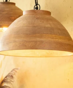 Outlet Sklep Kaja Lampa wisząca z drewnianym abażurem ABR-NLW35-BH-E27 BOHO | Kaja brązowy