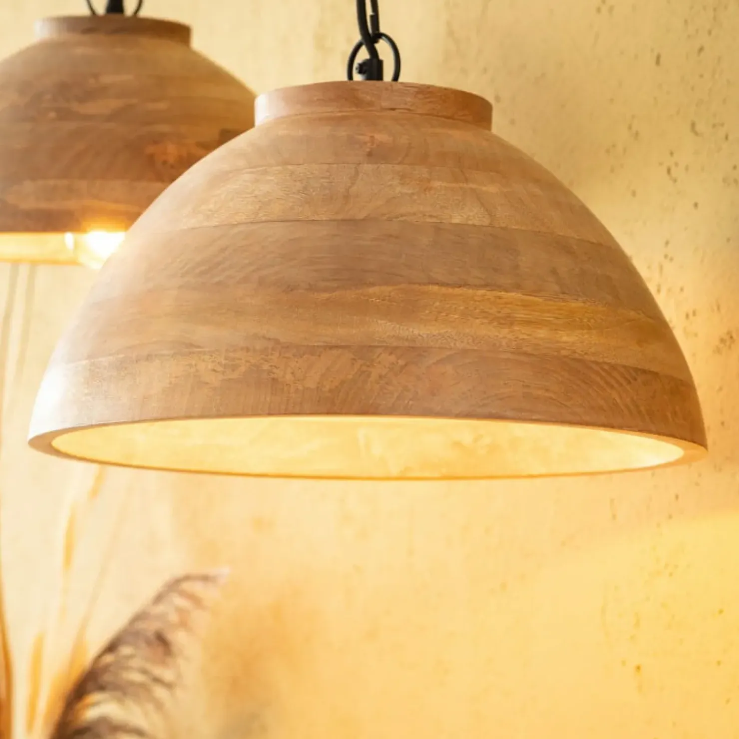 Outlet Sklep Kaja Lampa wisząca z drewnianym abażurem ABR-NLW35-BH-E27 BOHO | Kaja brązowy