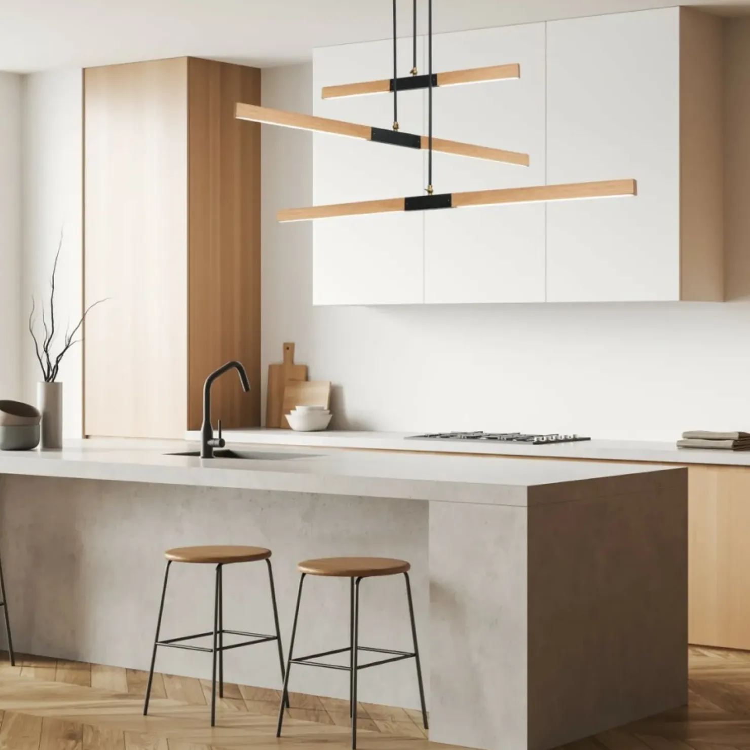 Outlet Sklep Kaja Lampa wisząca z drewnianymi listwami LP-2828/3P LUGANO | Kaja