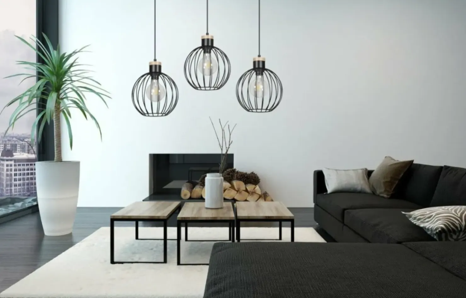 Store Sklep Kaja Lampa wisząca z kulistym drucianym kloszem 754/3 | Kaja Oświetlenie czarny