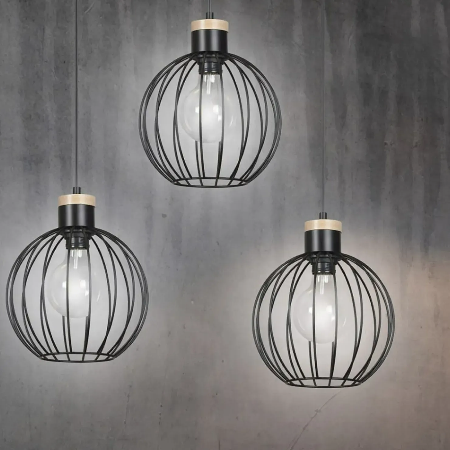 Store Sklep Kaja Lampa wisząca z kulistym drucianym kloszem 754/3 | Kaja Oświetlenie czarny