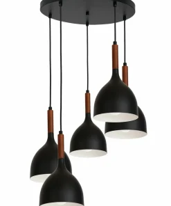 Flash Sale Sklep Kaja Lampa wisząca z pięcioma czarnymi kloszami LX 3709 z serii NOAK WOOD