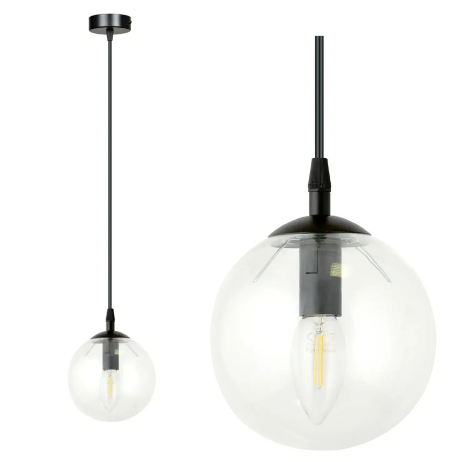 Discount Sklep Kaja Lampa wisząca z przezroczystym kulistym kloszem 711/1 | Kaja