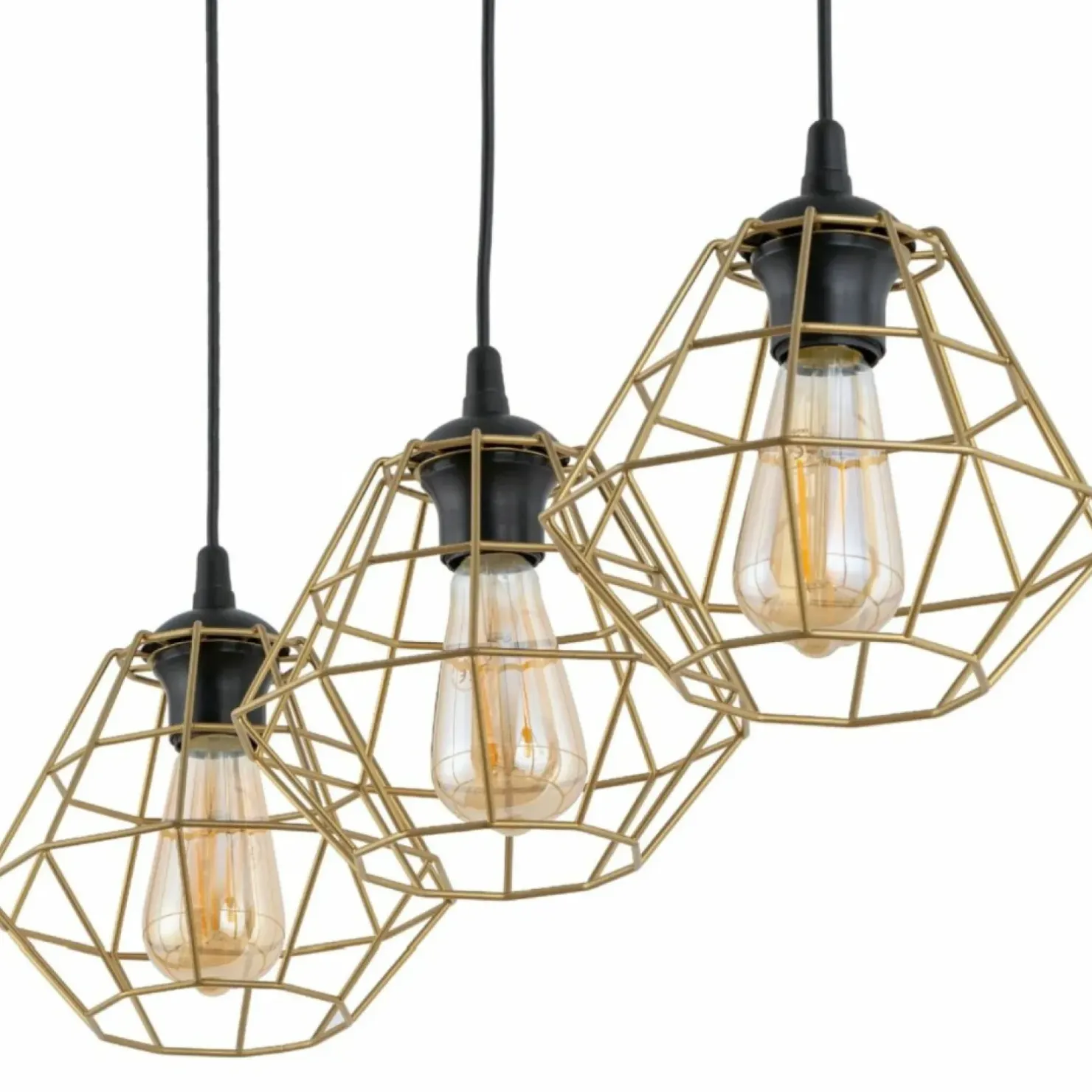 Discount Sklep Kaja Lampa wisząca ze złotymi, drucianymi kloszami TK 4642 DIAMOND NEW