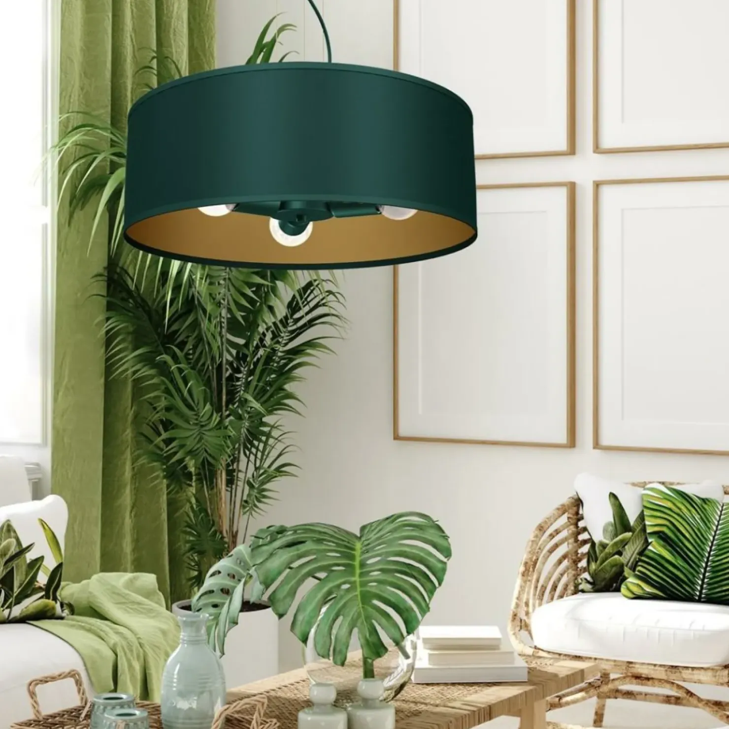 Outlet Sklep Kaja Lampa wisząca, zielono-złota, na trzy żarówki MLP7879 z serii VERDE | Kaja Oświe