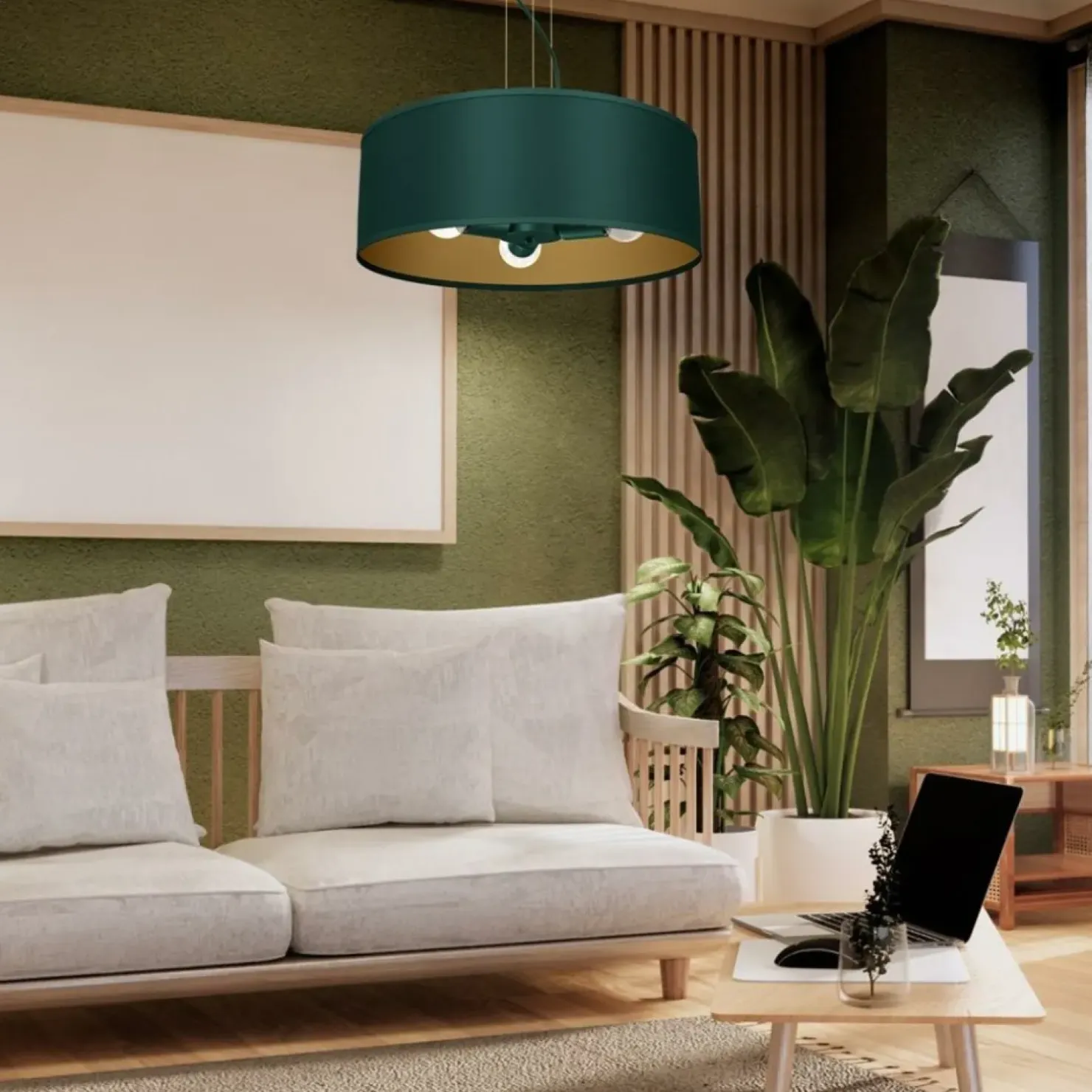 Outlet Sklep Kaja Lampa wisząca, zielono-złota, na trzy żarówki MLP7879 z serii VERDE | Kaja Oświe