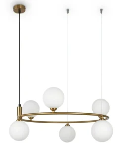 Flash Sale Sklep Kaja Lampa wisząca, złota obręcz z kloszami MOD013PL-06BS1 z serii RING mosiądz