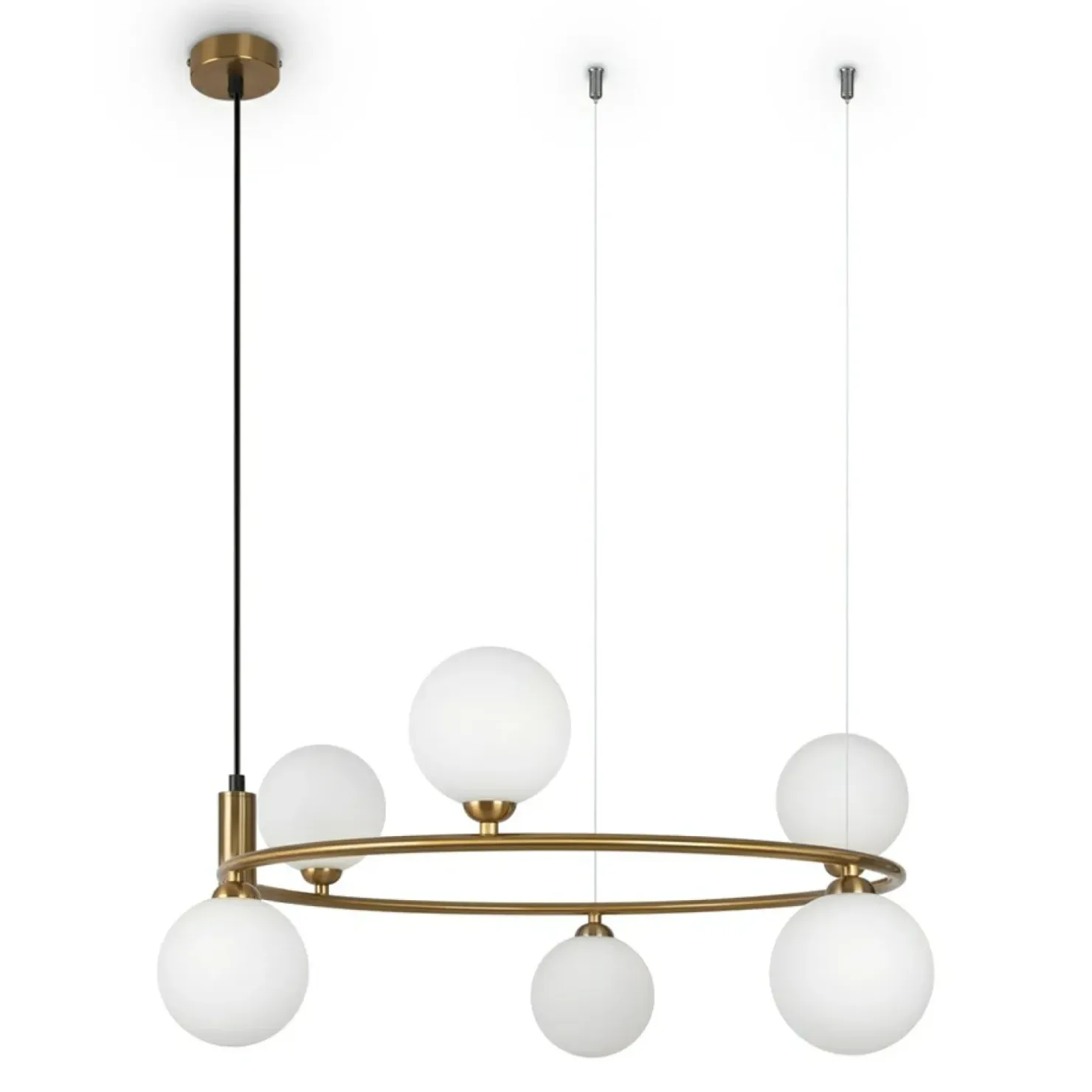 Flash Sale Sklep Kaja Lampa wisząca, złota obręcz z kloszami MOD013PL-06BS1 z serii RING mosiądz