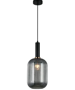 Best Sale Sklep Kaja Lampa z dymionym kloszem PND-5588-1L-BK+SG ANTIOLA | Kaja Oświetlenie