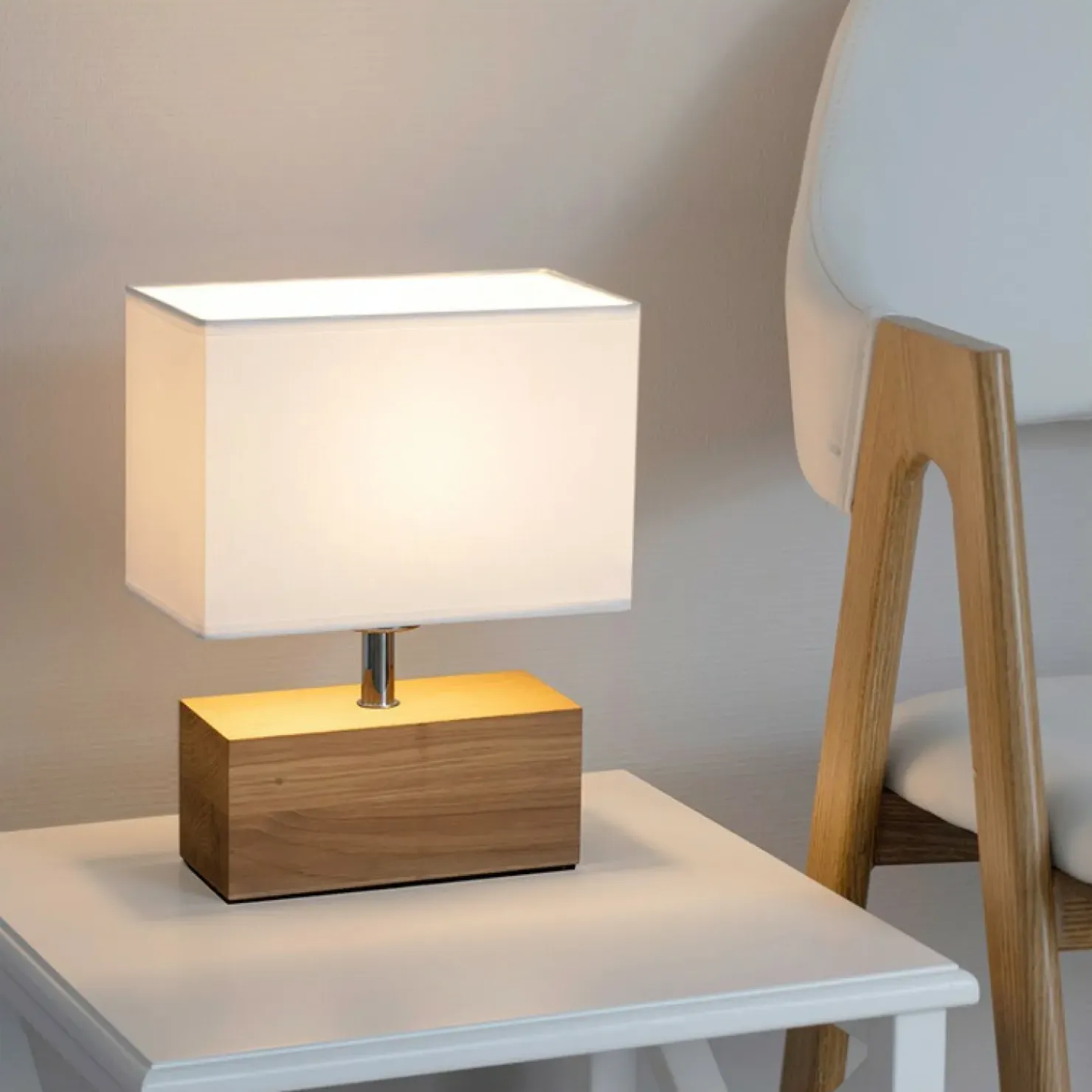 Lampka stołowa drewniana kostka z abażurem 7462174 THEO | Kaja*Sklep Kaja Outlet