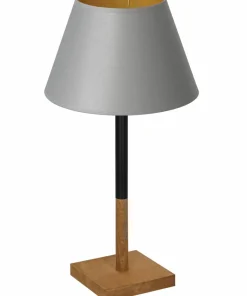 Lampka stołowa, drewniana, szary abażur LX 3751 z serii TABLE LAMPS*Sklep Kaja Cheap