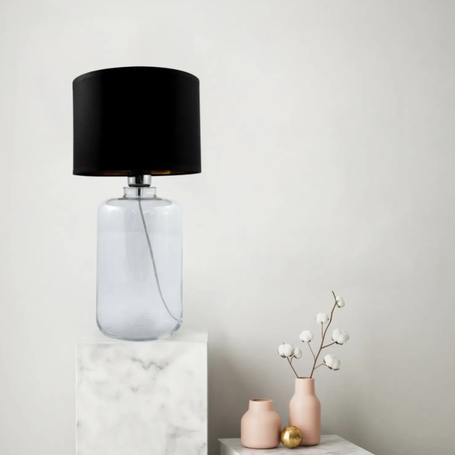 Lampka z abażurem na szklanej podstawie 5502BKGO SAMASUN | Kaja*Sklep Kaja Shop