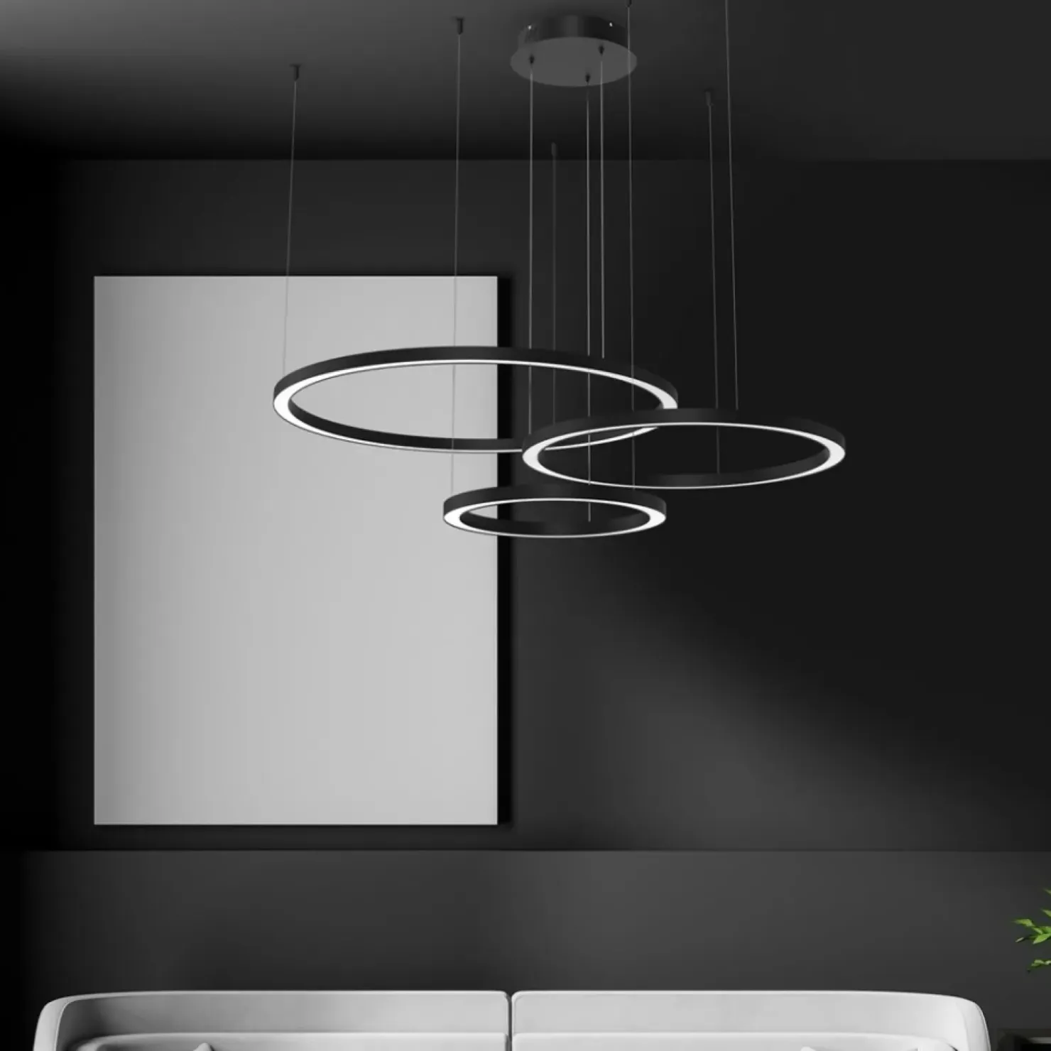 Store Sklep Kaja Ledowa lampa wisząca, trzy okręgi na linkach ML8789 z serii GALAXIA | Kaja Oświe