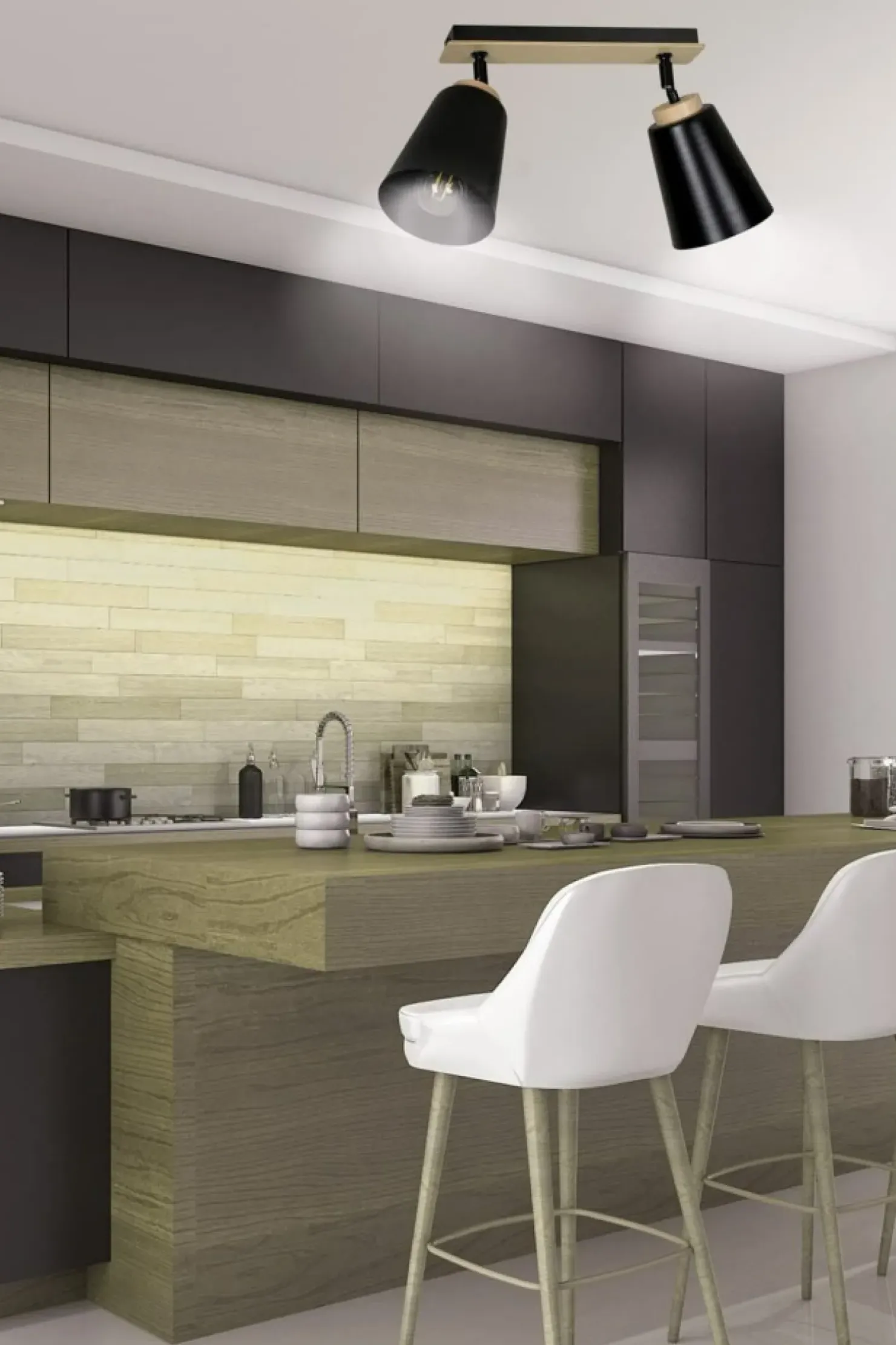 Store Sklep Kaja Listwa w kolorze drewna z dwoma kloszami 725/2 | Kaja Oświetlenie