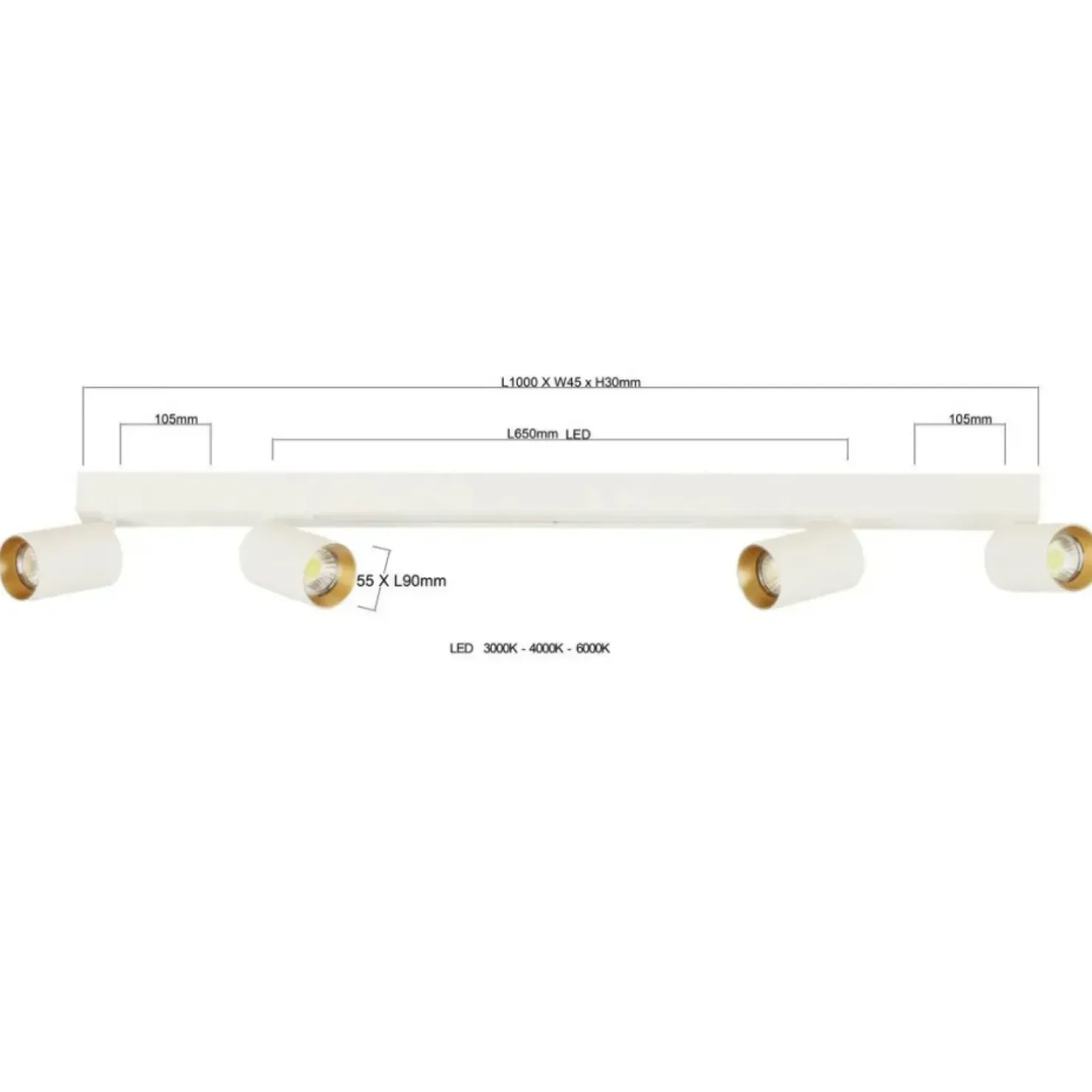 Flash Sale Sklep Kaja Listwa z reflektorami i LEDem na środku LP-0703/4C WH PERUGIA | Kaja