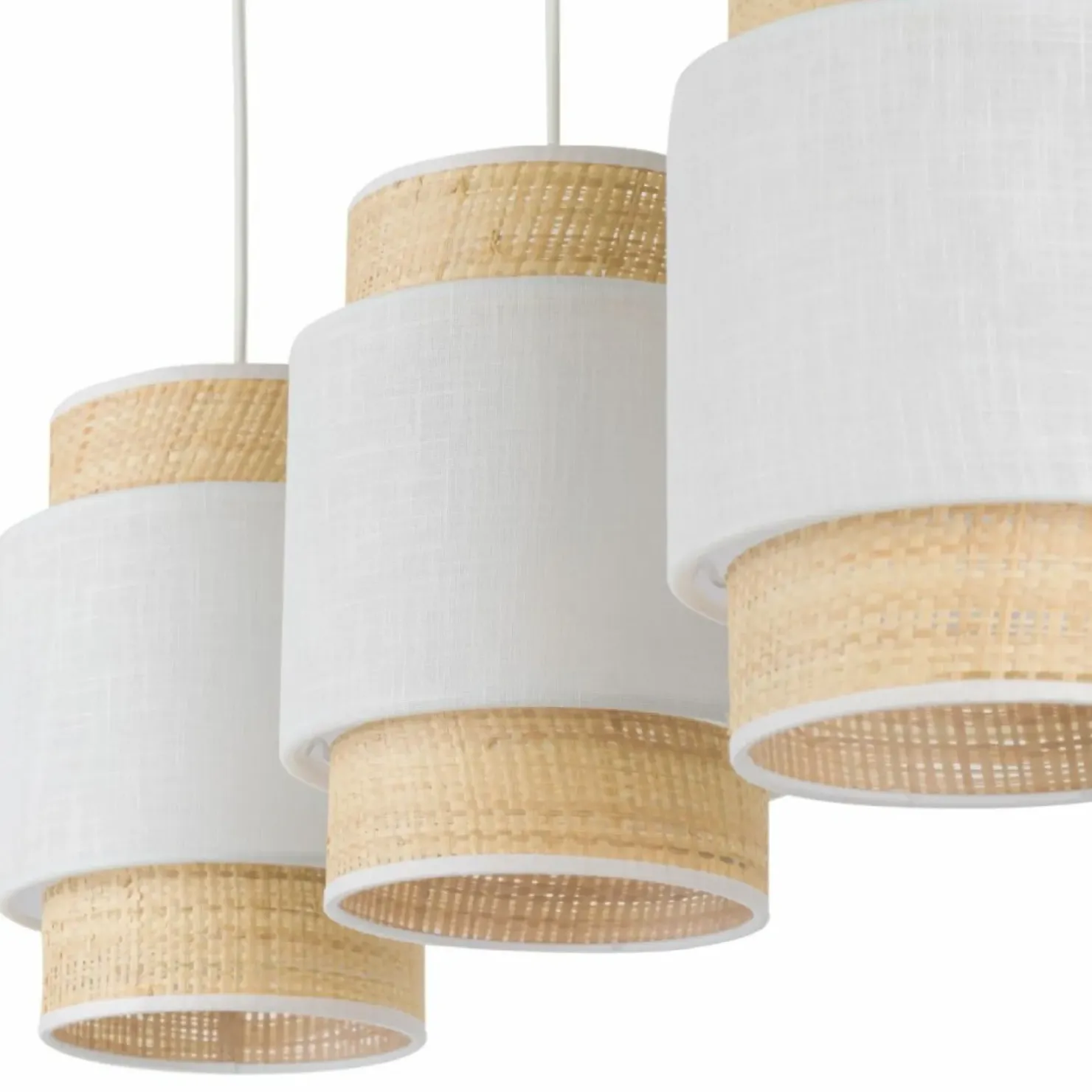 Store Sklep Kaja Listwa ze słomkowymi abażurami na zwisach TK 5654 serii BOHO NEW WHITE