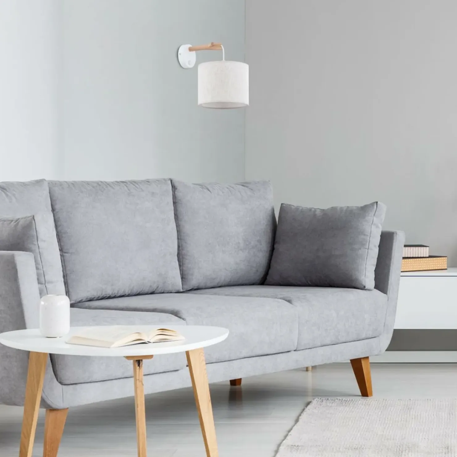 Lniany kinkiet na drewnianym ramieniu TK 6555 ALBERO | Kaja*Sklep Kaja Store