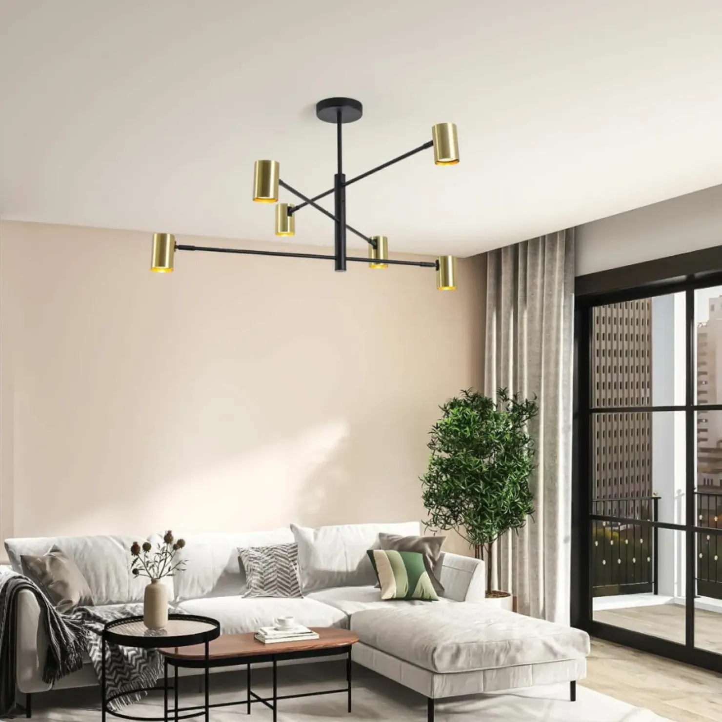 Best Sklep Kaja Minimalistyczna, regulowana lampa do salonu LP-731/6P GD z serii SNOW